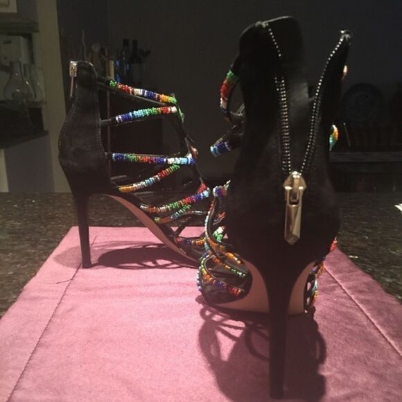 🌷HP🌷Multi-colored beads strappy suede highheel - Picture 2 of 4